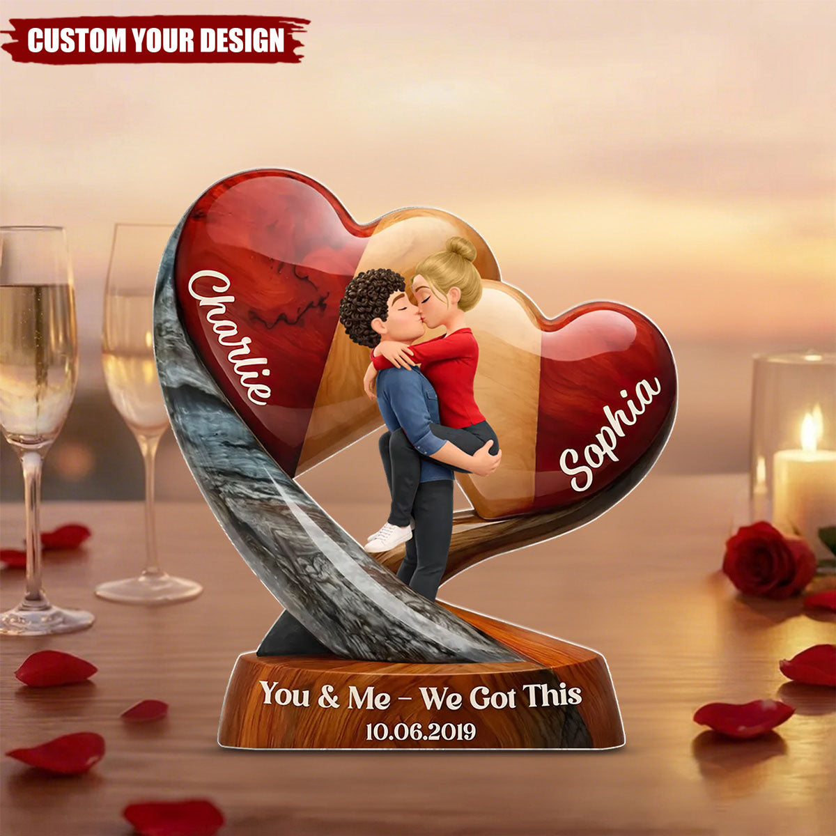 Couple Heart You & Me We Got This - Personalized Acrylic Block Plaque - Anniversary, Valentine's Day Gift