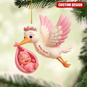 3D Effect Cute Stork And Baby Personalized Acrylic Ornament, Heartfelt First Gift for Pregnant Mom