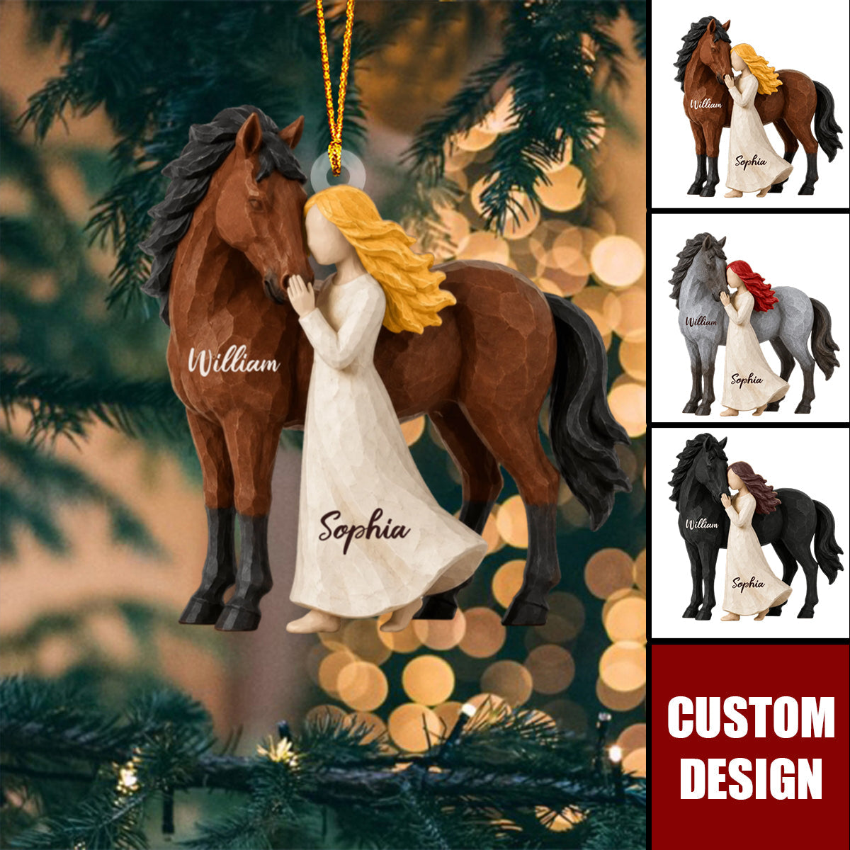 Personalized Woman With Her Horse Ornament - Gift For Horse Lovers