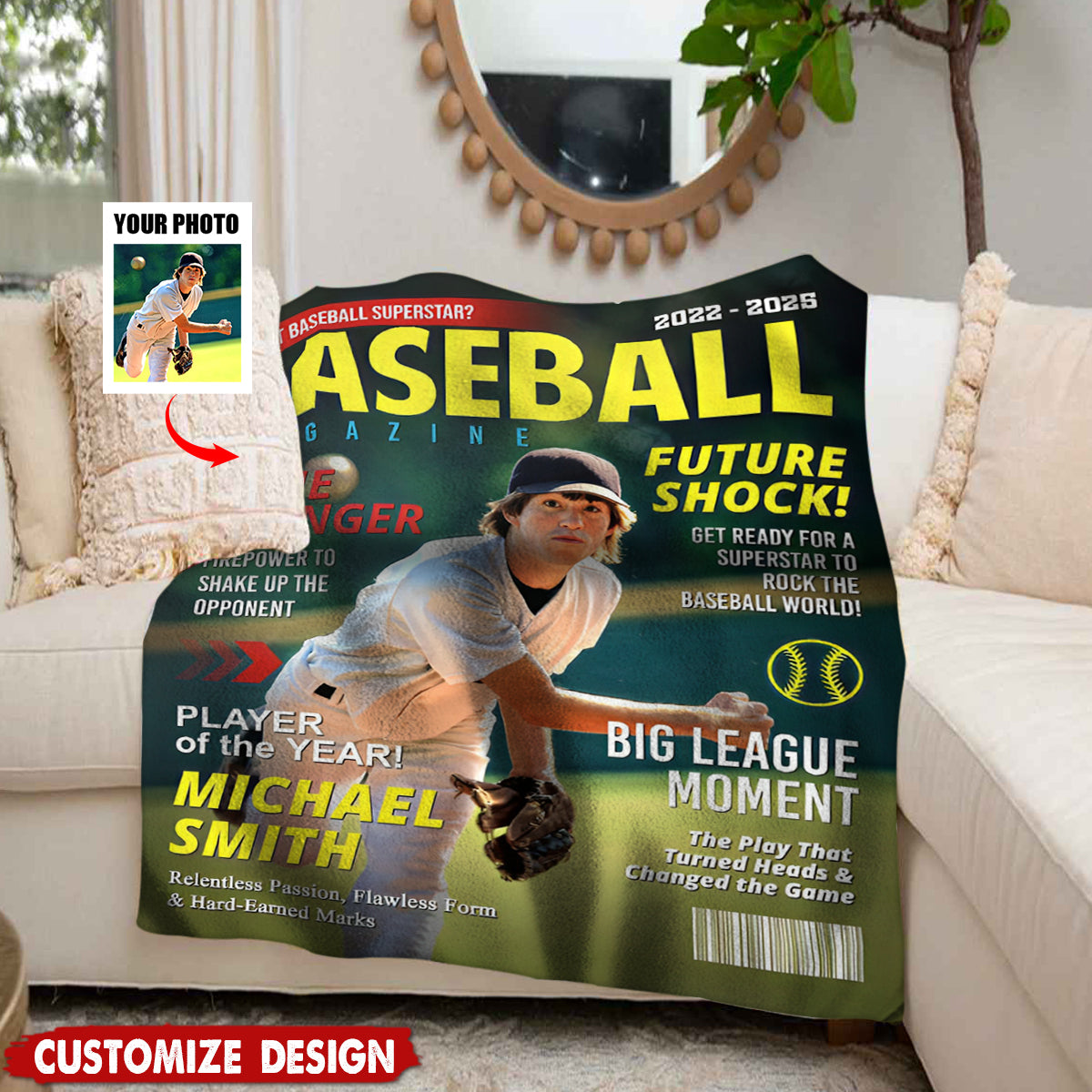Personalized Baseball Magazine Cover Blanket - Gifts for Baseball Lovers