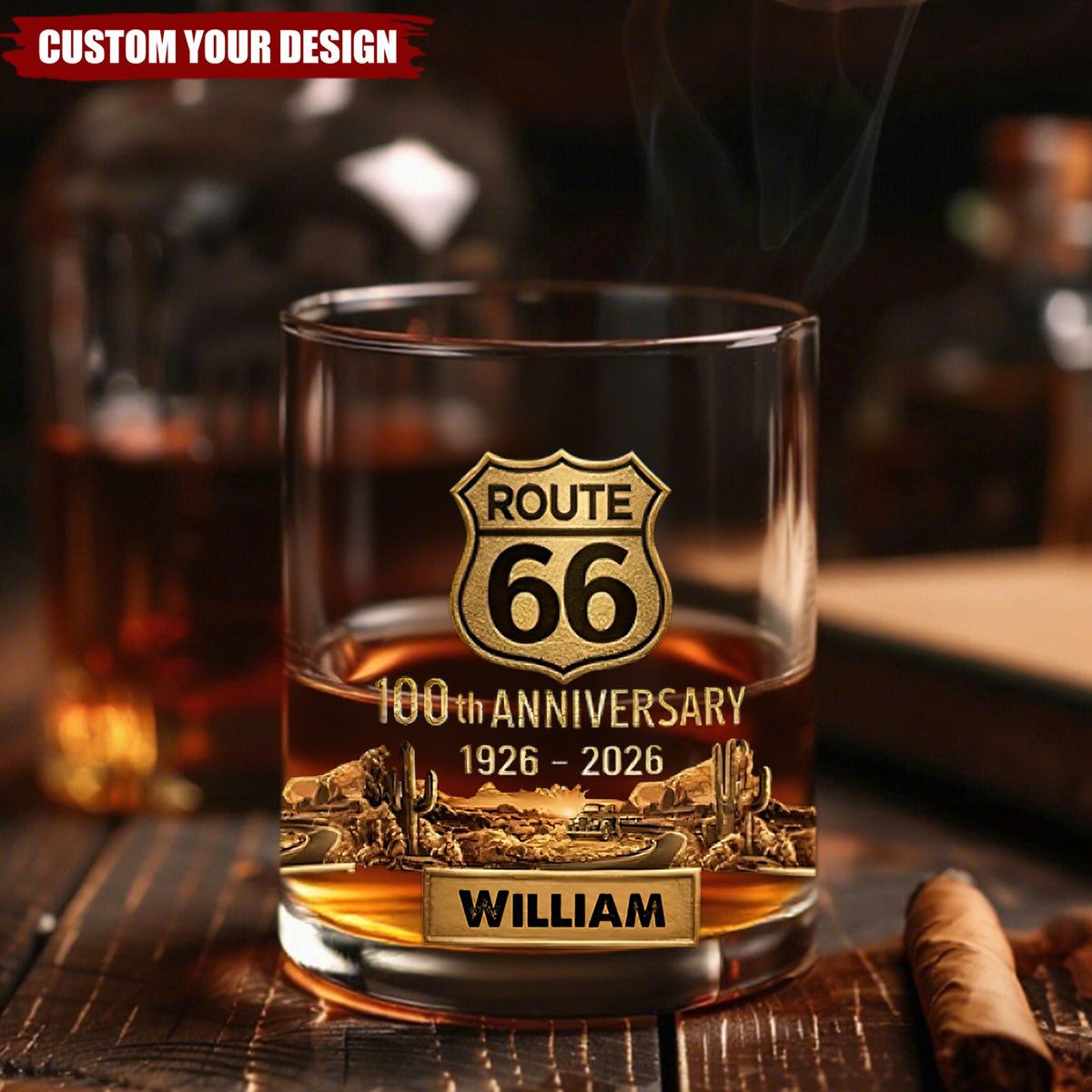 Route 66 100th Anniversary - Personalized Whiskey Glass