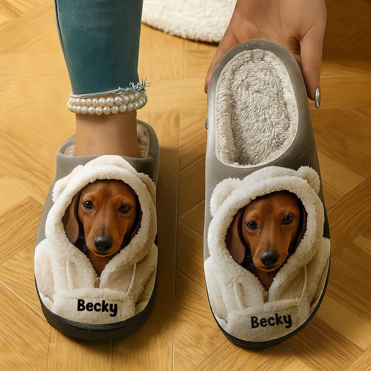 Dog In Winter Hoodie - Personalized Dog Slippers