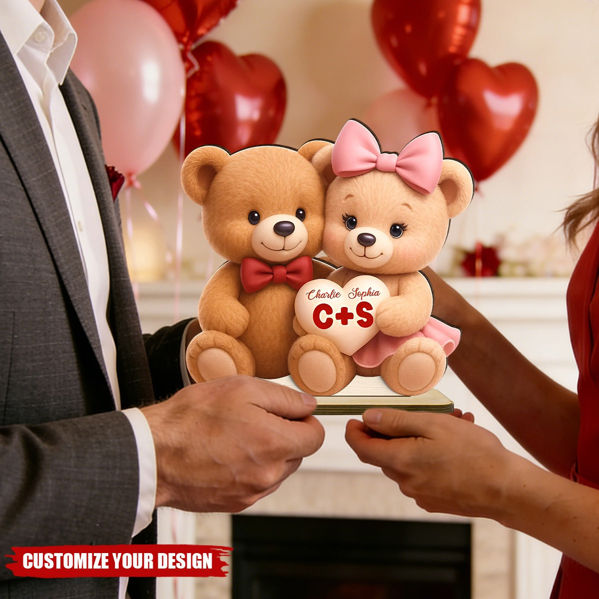 Loving Bear Couple - Personalized Wooden Plaque - Valentine's Day Gift for him, for her