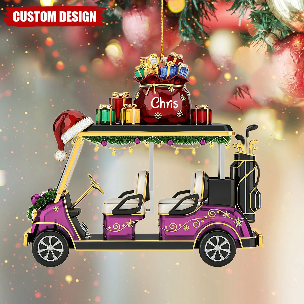 Golf Cart Ornament - Personalized Gifts For Golf Lovers