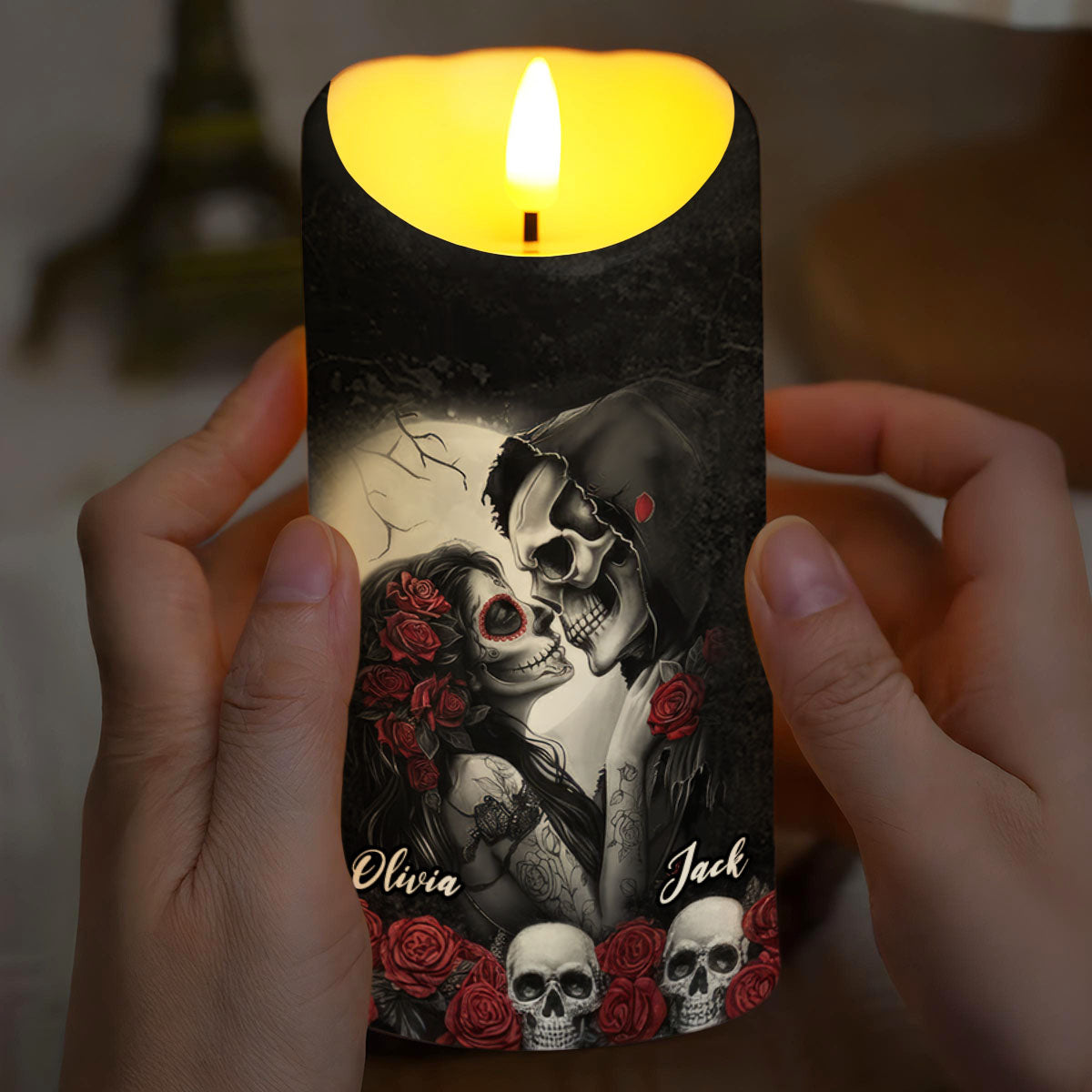 I Choose You, Skulls and Roses, LED Candle, Gift for Spouse and Partner