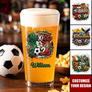 Personalized 2026 Soccer Country Beer Glass - Custom Gift for Fan Events & Tailgates