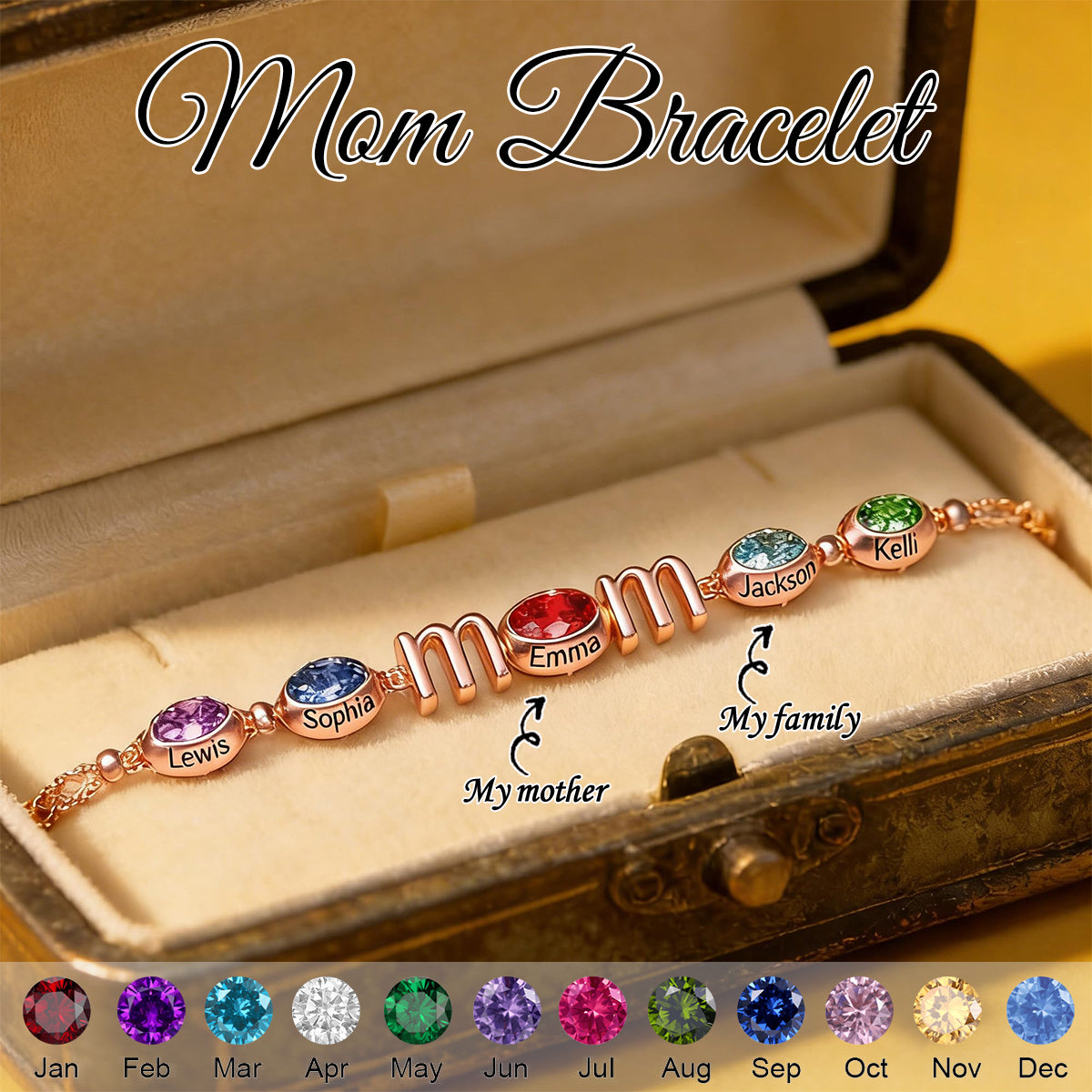 Personalized Mom Names & Birthstones Bracelet -Gift For Mother