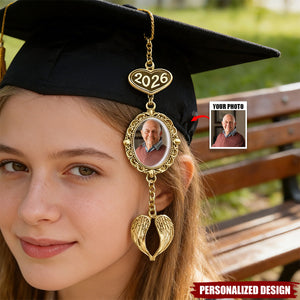 I’m In Heaven But I Won't Miss This Day-Personalized Graduation Tassel Photo Charm With Angel Wing