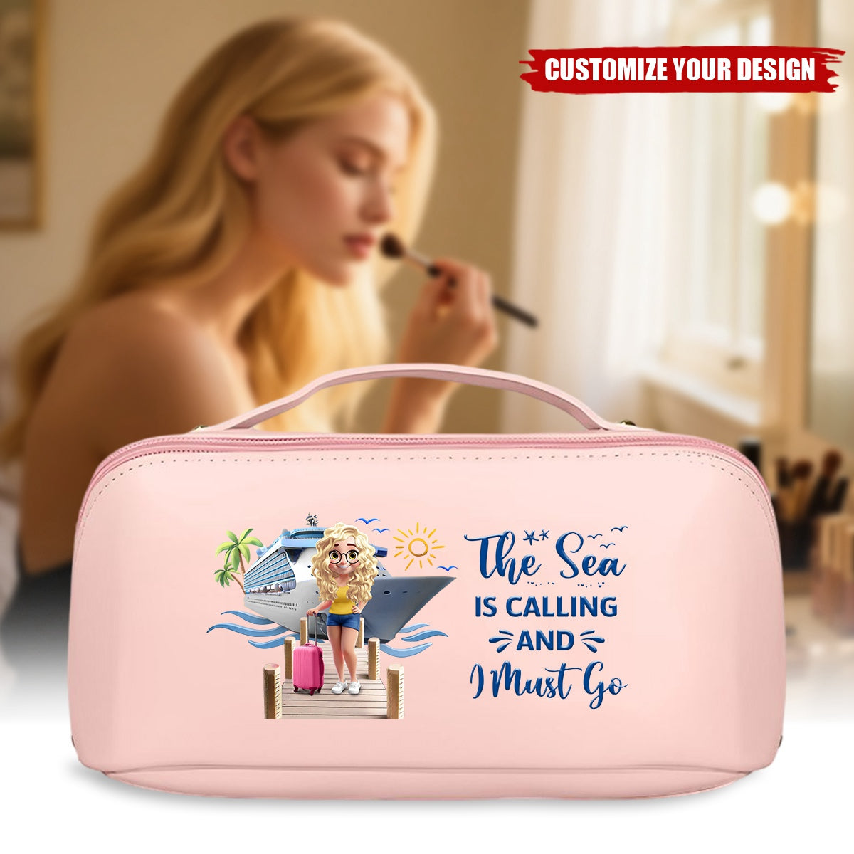 Travel All My Cruise Crap - Personalized Leather Makeup Bag