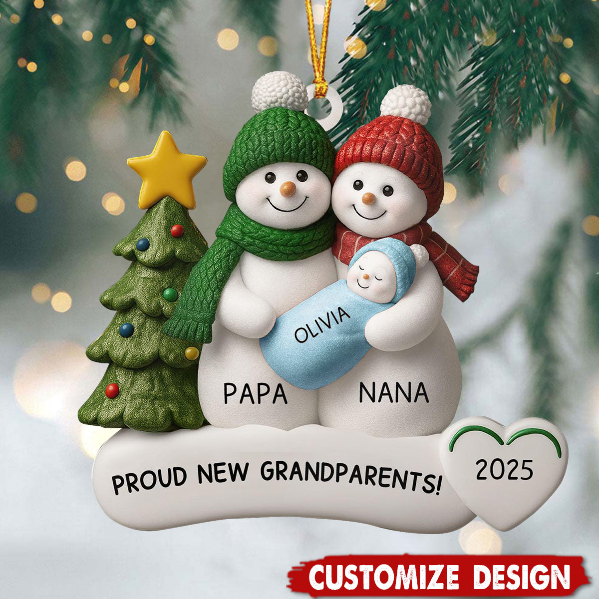 Persoanlized Snowman New Baby Acrylic Ornament - Gift For New Grandparents