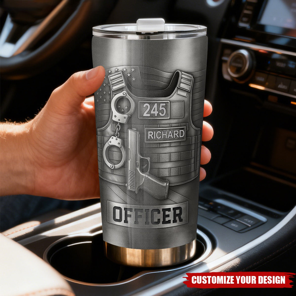 Honor Your Dedication, Police Badge Handcuffs Gun, Personalized Tumbler, Gift For Law Enforcement Officers