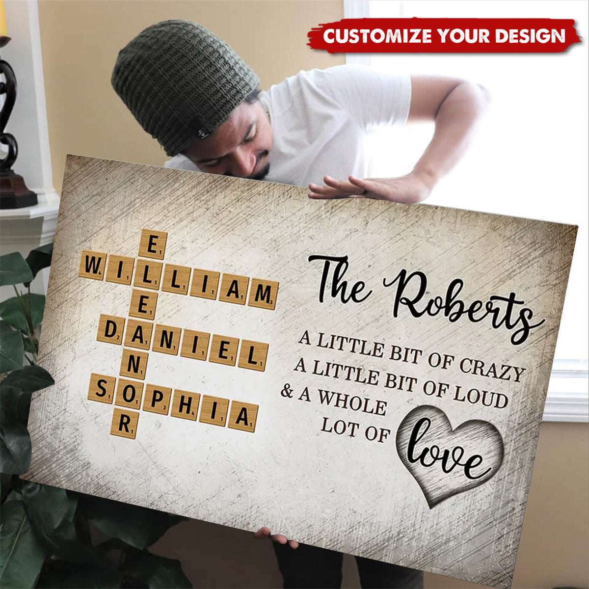 Family Whole Lot Of Love Crossword Puzzle Art - Personalized Horizontal Poster - Gift For Family Members, Mom and Dad