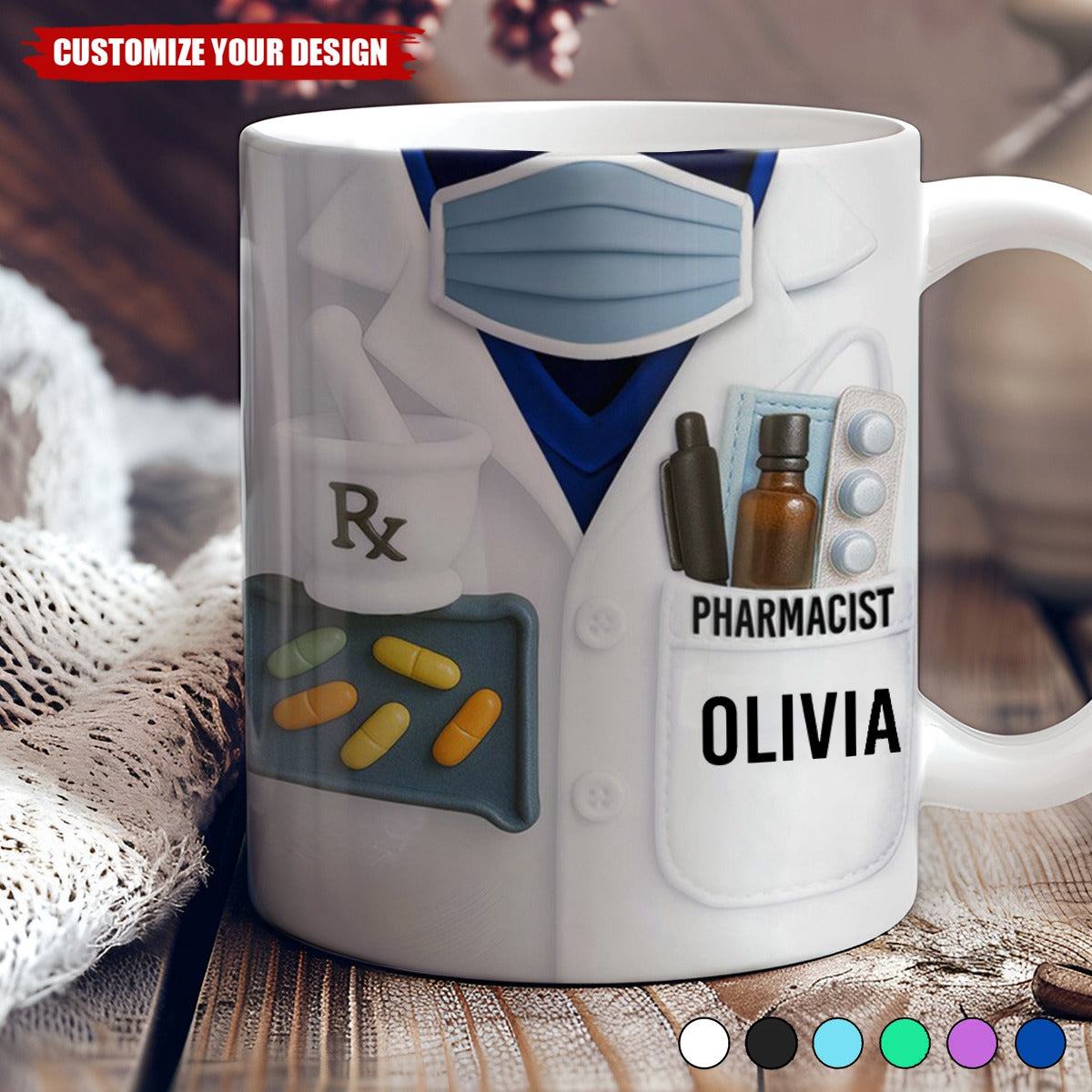 Celebrate Your Favorite Pharmacist, Medical Tools And Uniform, Personalized Custom Coffee Mug, Gift For Healthcare Workers