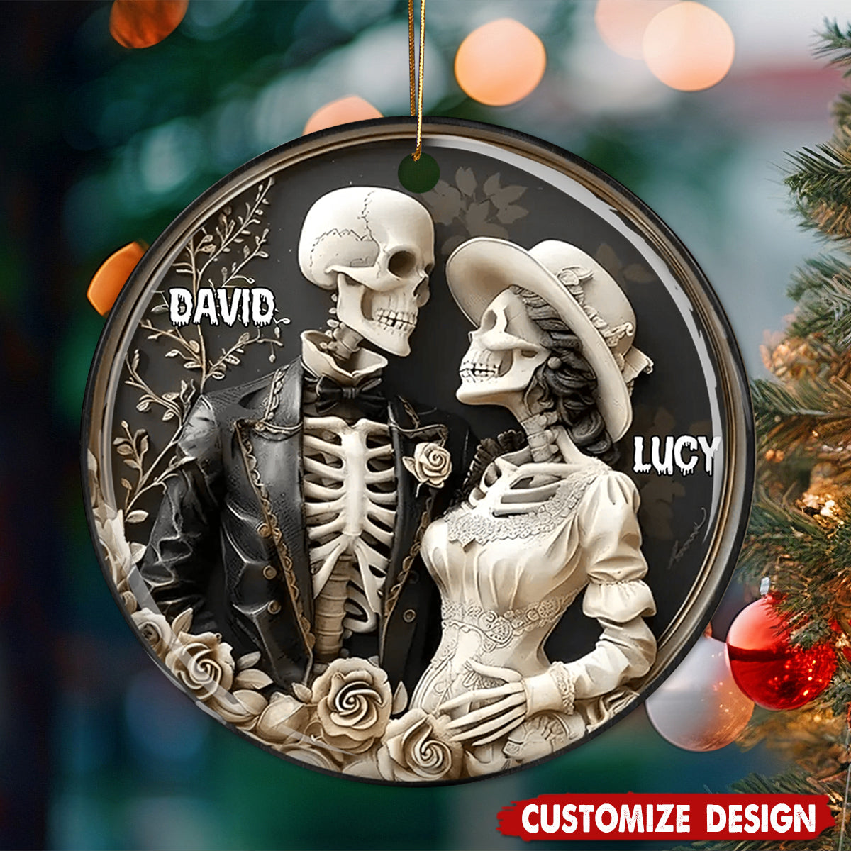 Personalized Skull Couple Christmas Ornament