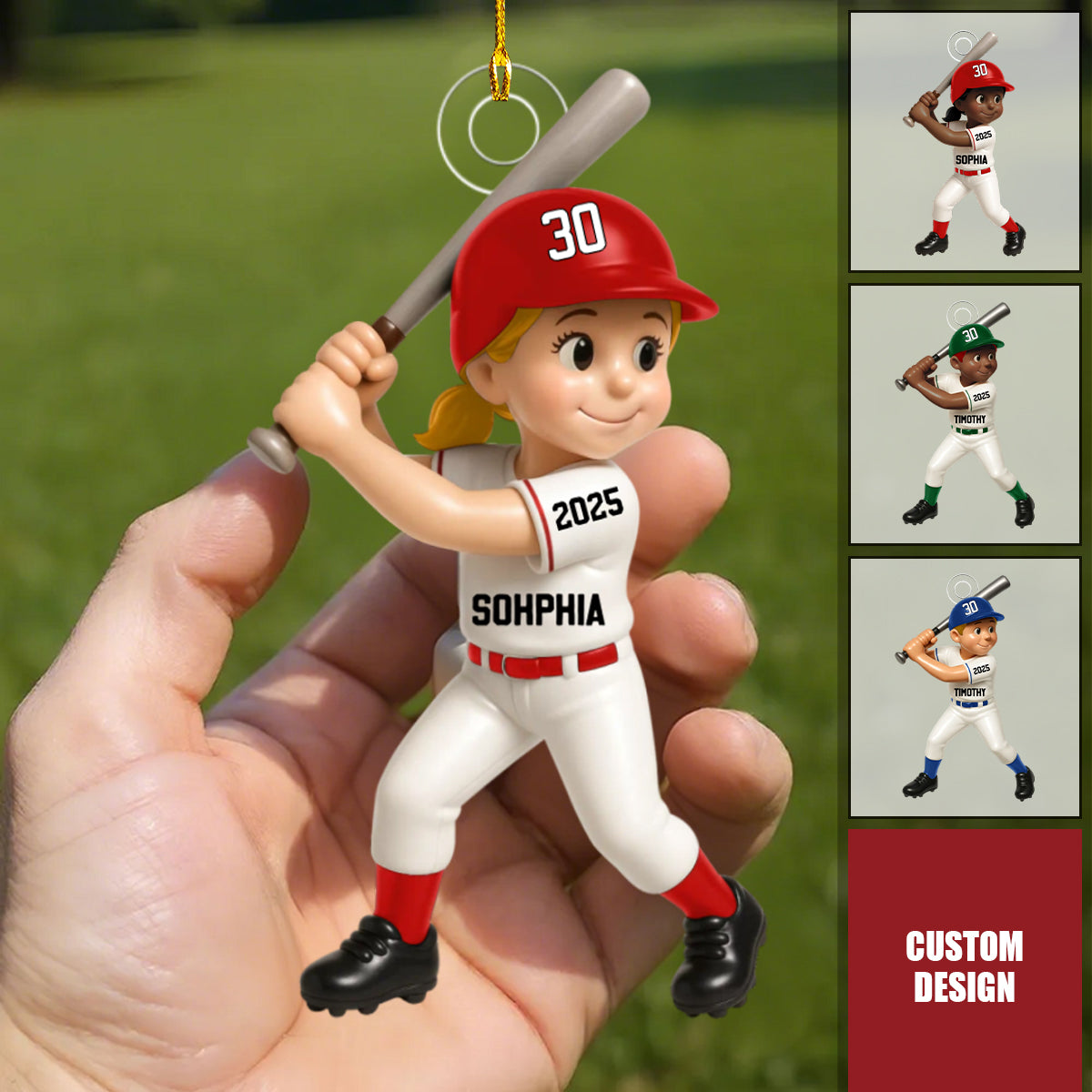 Cute Baseball Player 3D Effect, Personalized Acrylic Flat Ornament, Gift for Son, for Daughter, for Grandson, for Granddaughter