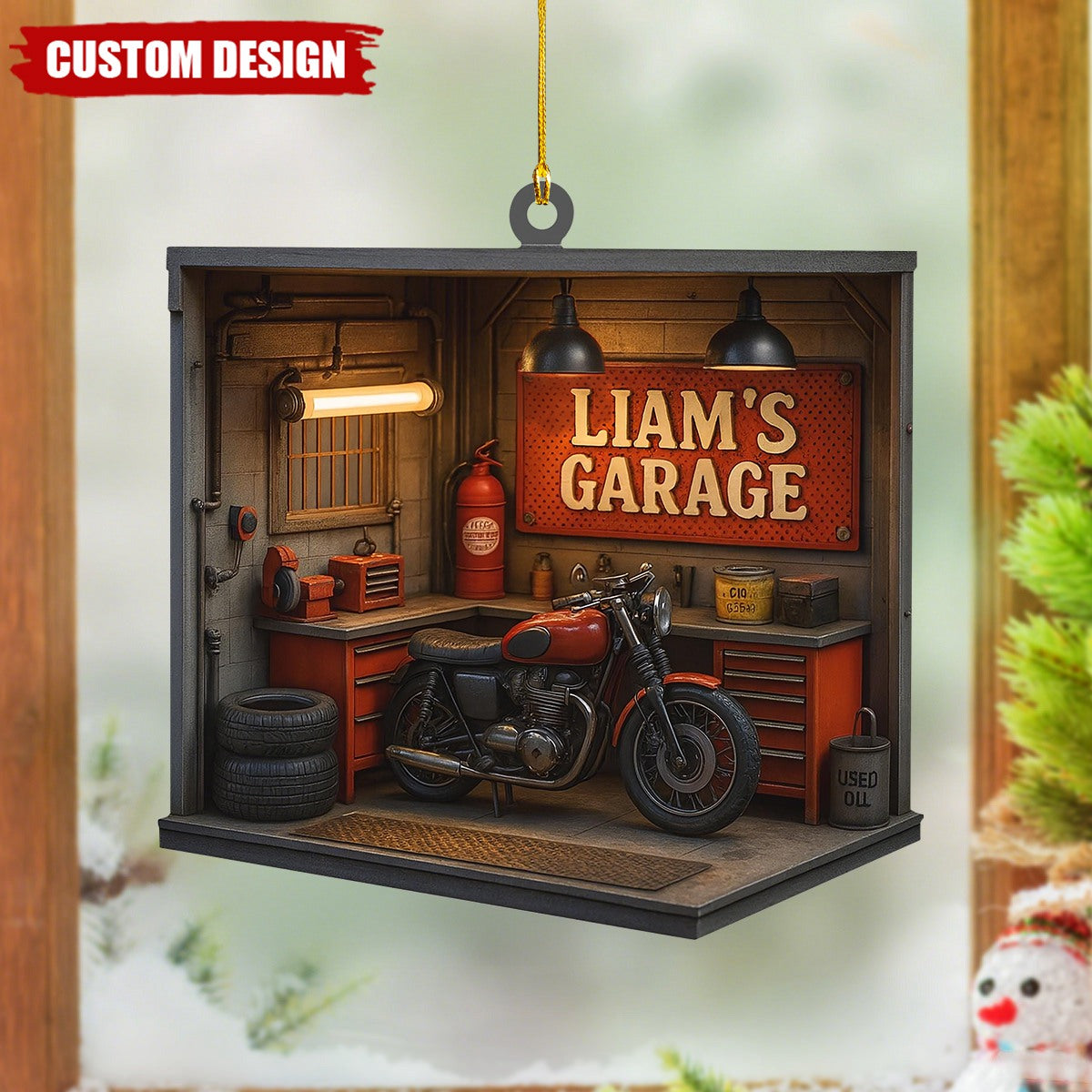 Personalized Garage Ornament – Custom Mechanic Christmas Gift, Workshop with Tools and Car Repair Decoration Keepsake 2025, Engineer Gifts