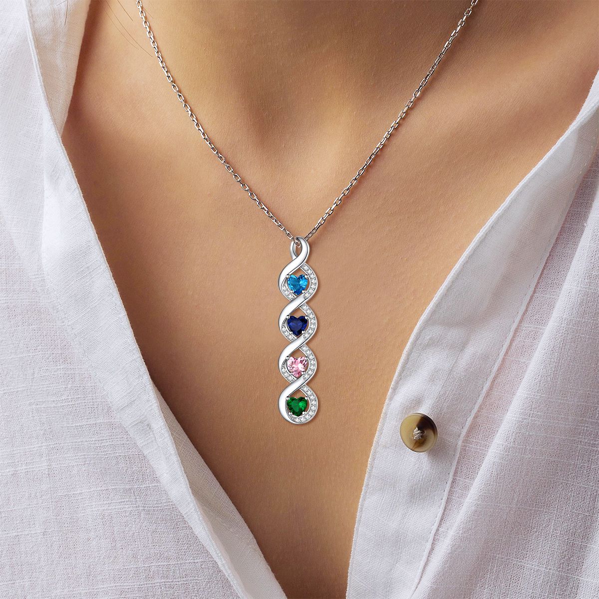 Personalized Infinity Heart Birthstone Necklace, Mother's Day Gift