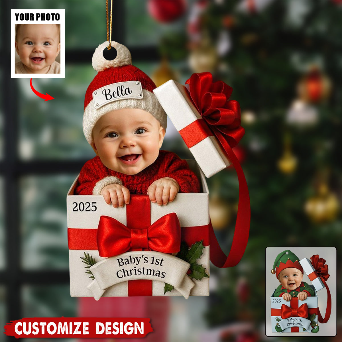 Personalized Baby's First Christmas Photo Christmas Gift Box Ornament - Gift For Baby