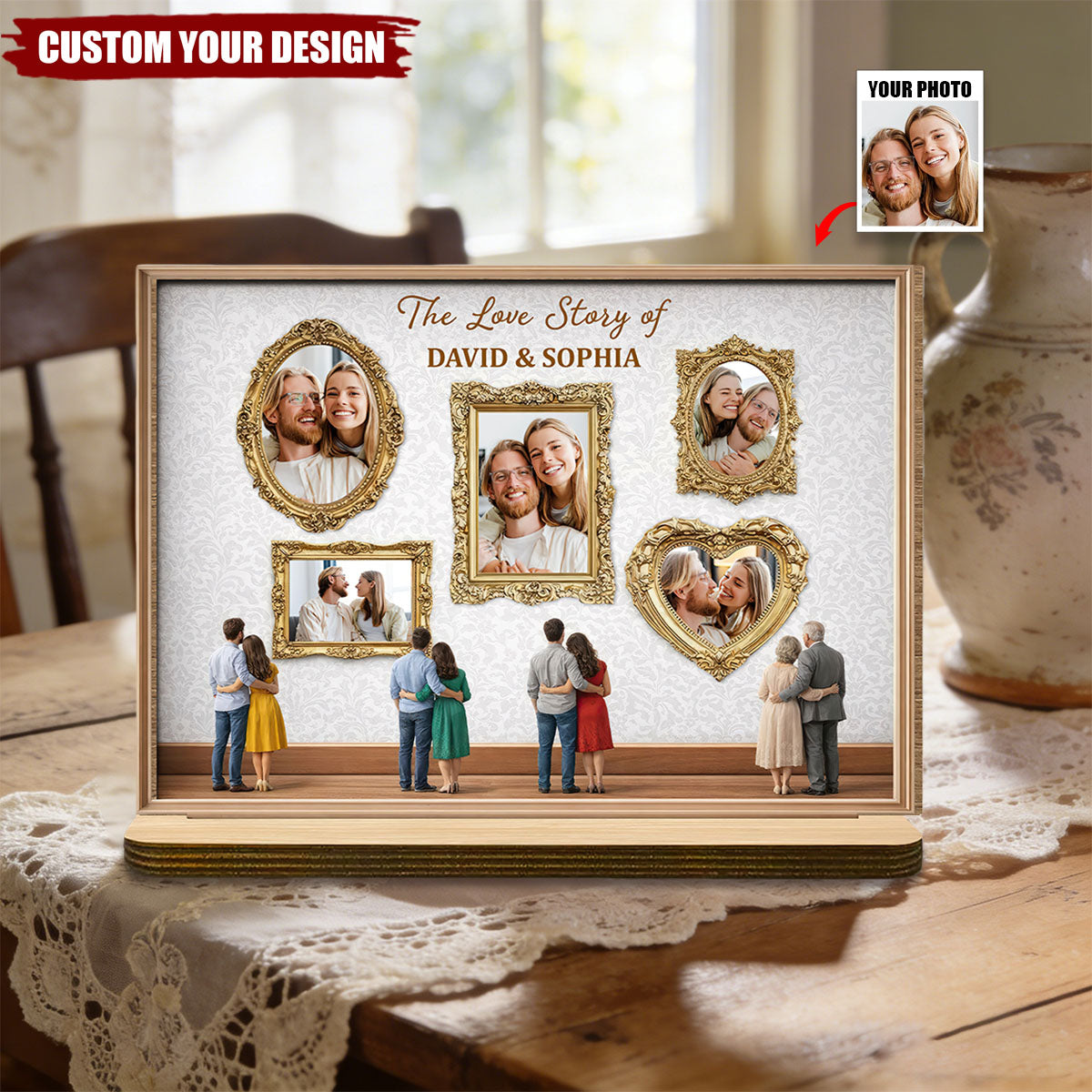 The Love Story Of Ornate Frame Plaque,Personalized Wood Plaque,Gift For Couples
