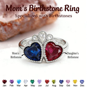 Personalized Heart Birthstone Ring, Mother's Day Gift - Family Ring for Her Love Heart