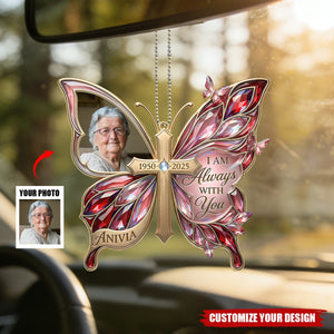 Custom Photo Loving Memory Butterfly Car Ornament - Personalized Gifts For Loved Ones