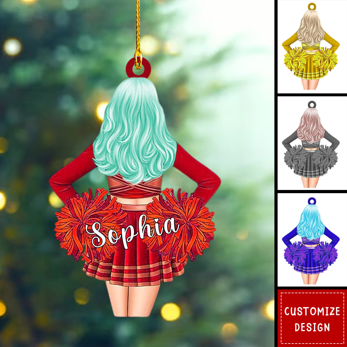 Cheerleading Pom pom Girl Personalized Ornaments