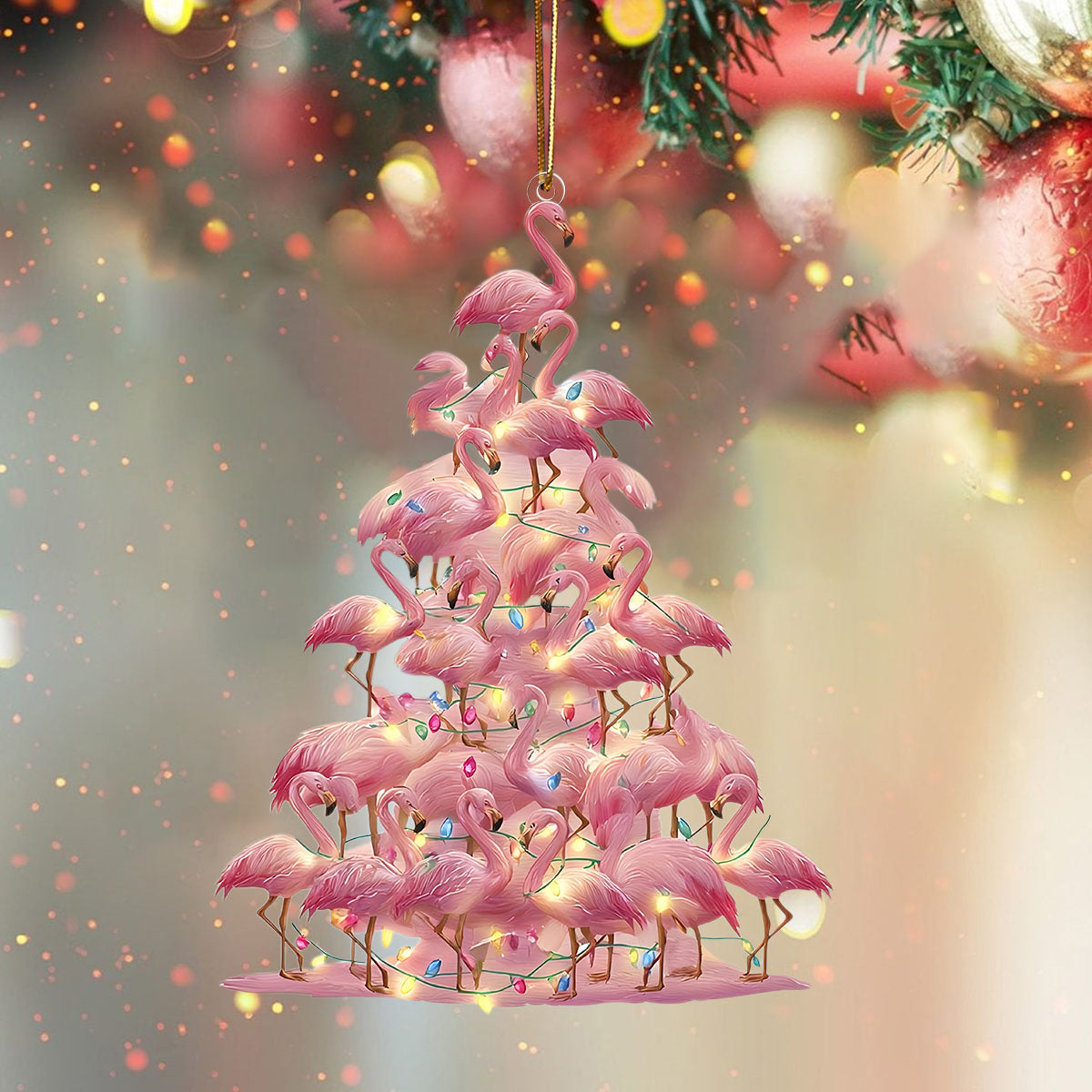 Pink Flamingo Christmas Ornament, Stacked Flamingos Tree Decor, Bird Ornament for Xmas Tree, Tropical Home Decor & Gift for Flamingo Lovers