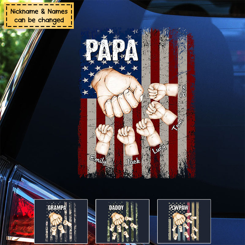 Papa Dad Hand Flag With Kids Personalized Decal