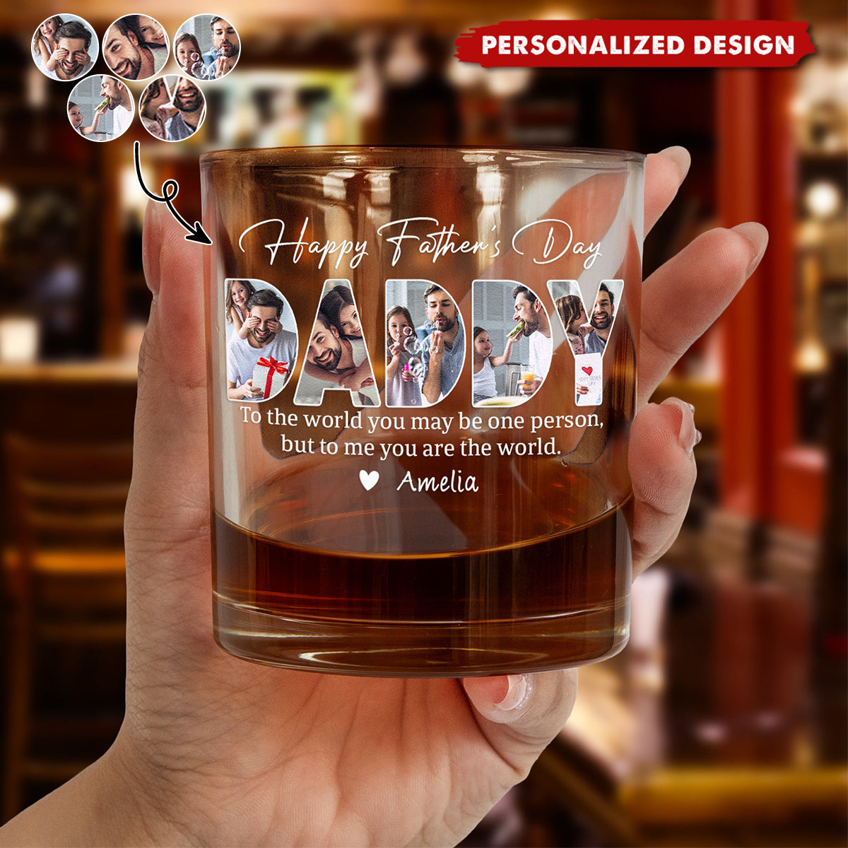 To Me You Are The World-Personalized Whiskey Glass-Father's Day Gift For Dad, Husband