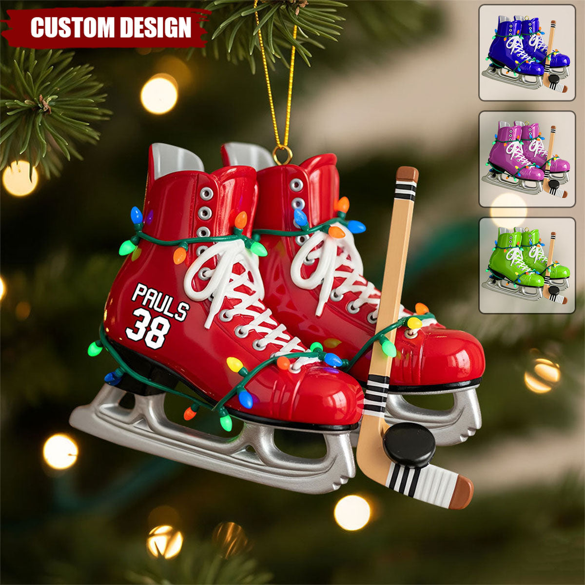 Ice Hockey Skates Ornament - Personalized Gifts For Ice Hockey Lovers