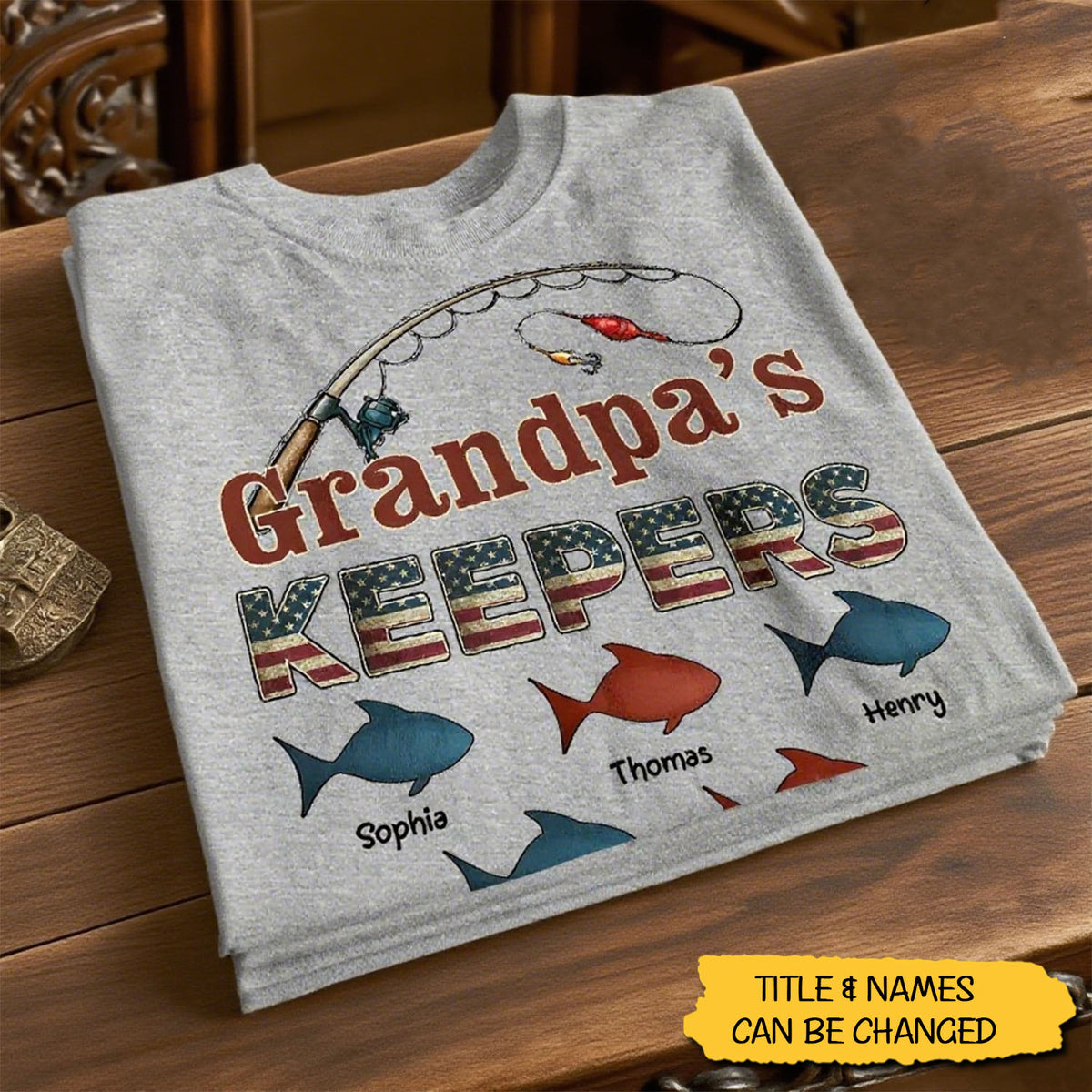 Nation Flag Grandpa's Keepers Fishing 4th Of July Personalized Shirt, Gift For Husband, Dad, Grandpa