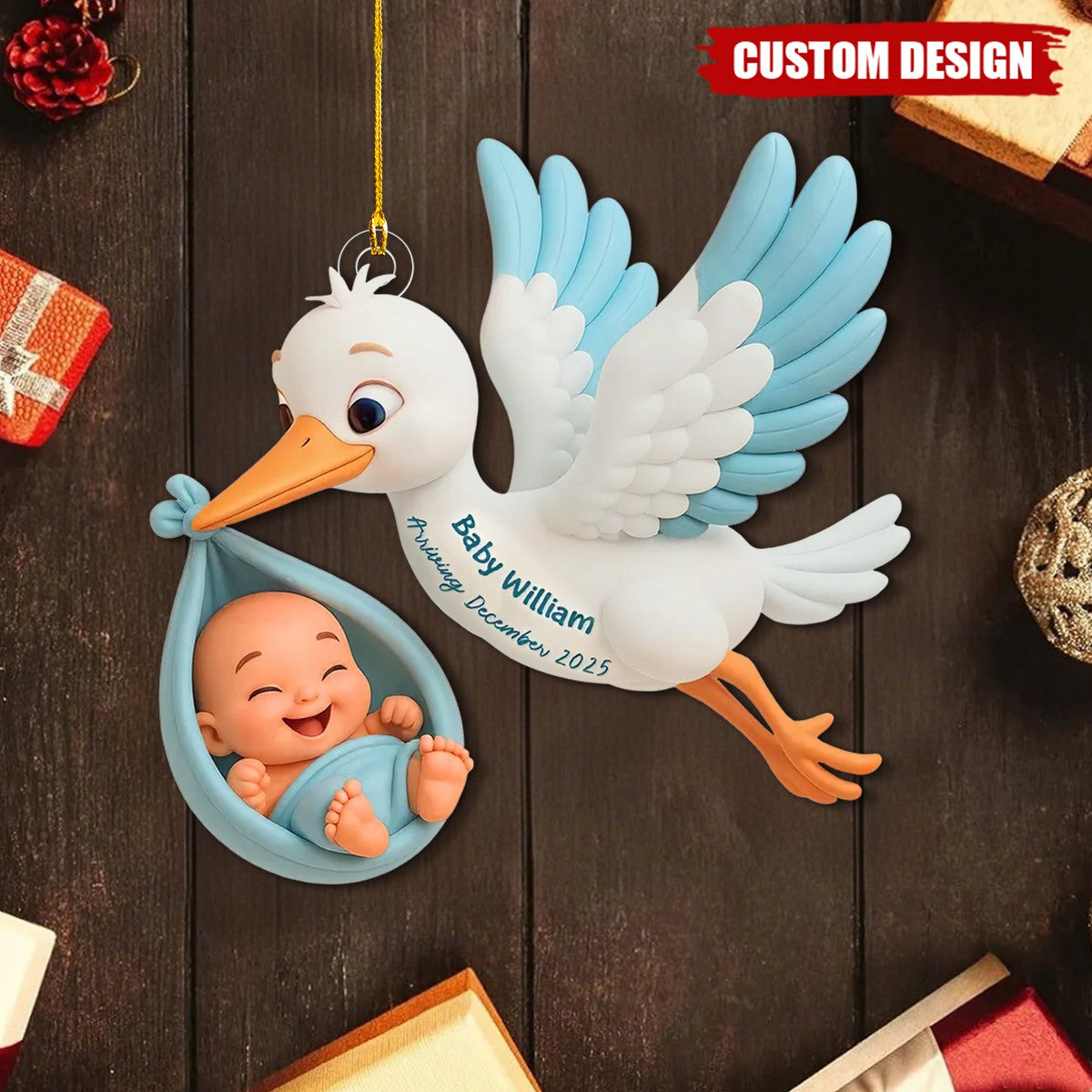 3D Effect Cute Stork And Baby Personalized Acrylic Ornament, Heartfelt First Gift for Pregnant Mom