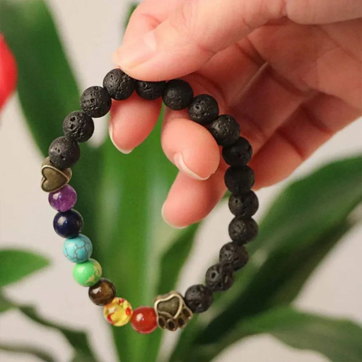 To My Furbaby in Heaven-Rainbow Heart Paw Print Beaded Bracelet