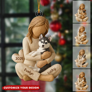 Girl & Her Dog - Personalized Christmas Ornament - Gift For Dog Lover