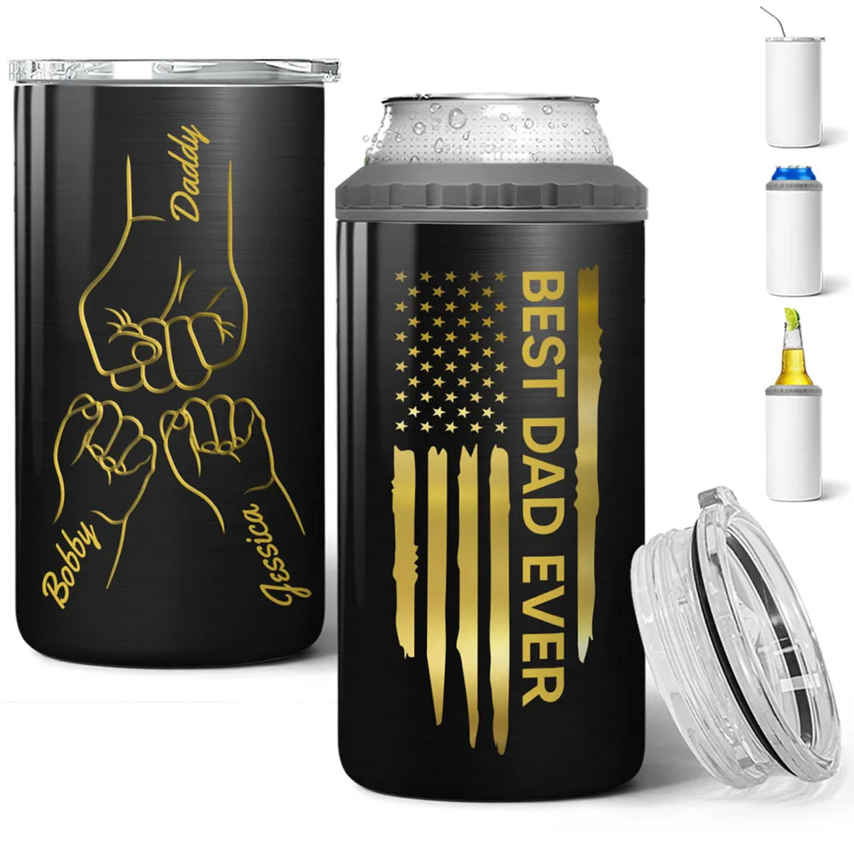 Best Dad Ever Fist Bump Outline Nation Flag - Personalized Can Cooler - Gift For Dad