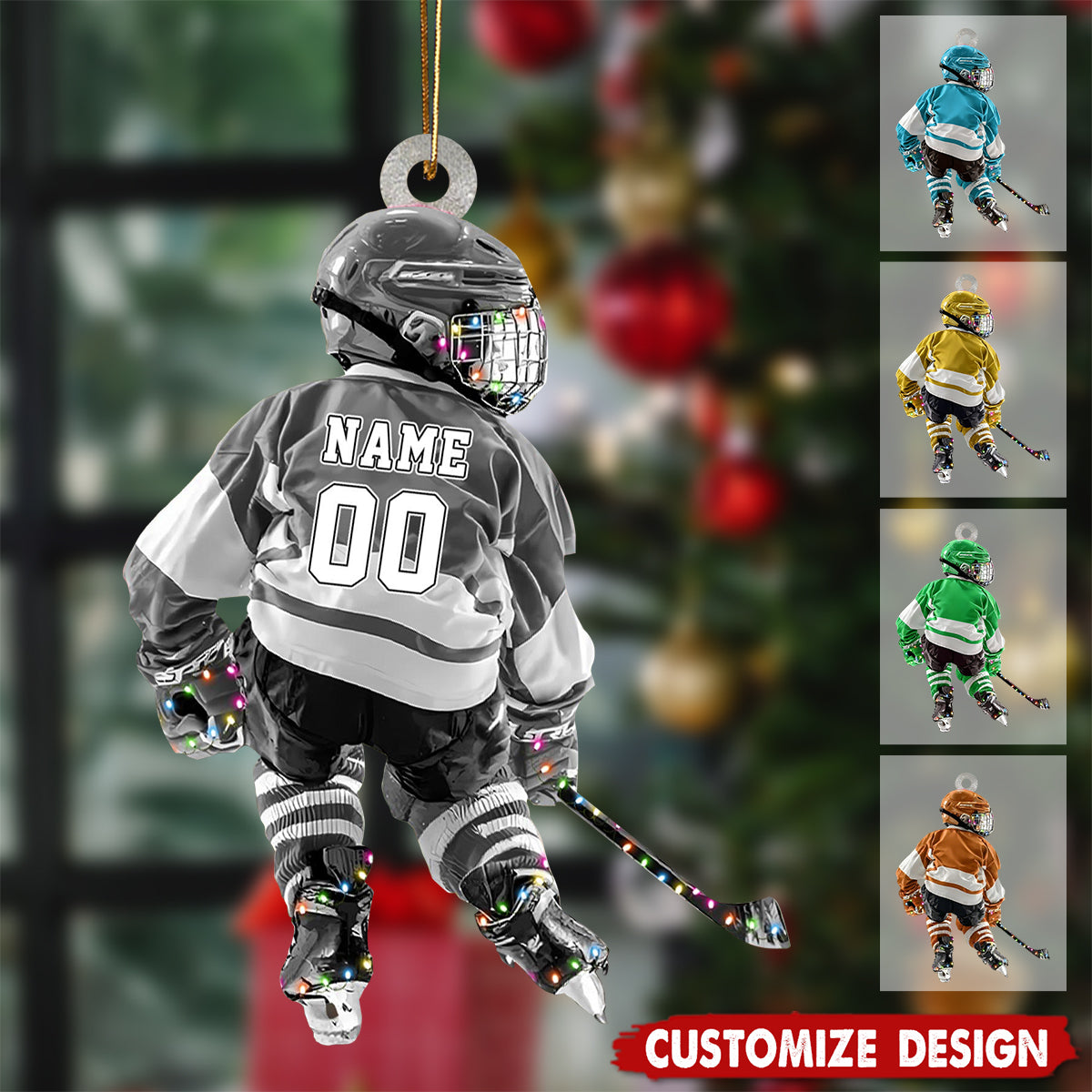 Custom Hockey Player Ornament: Acrylic Kid's Christmas Light Decoration