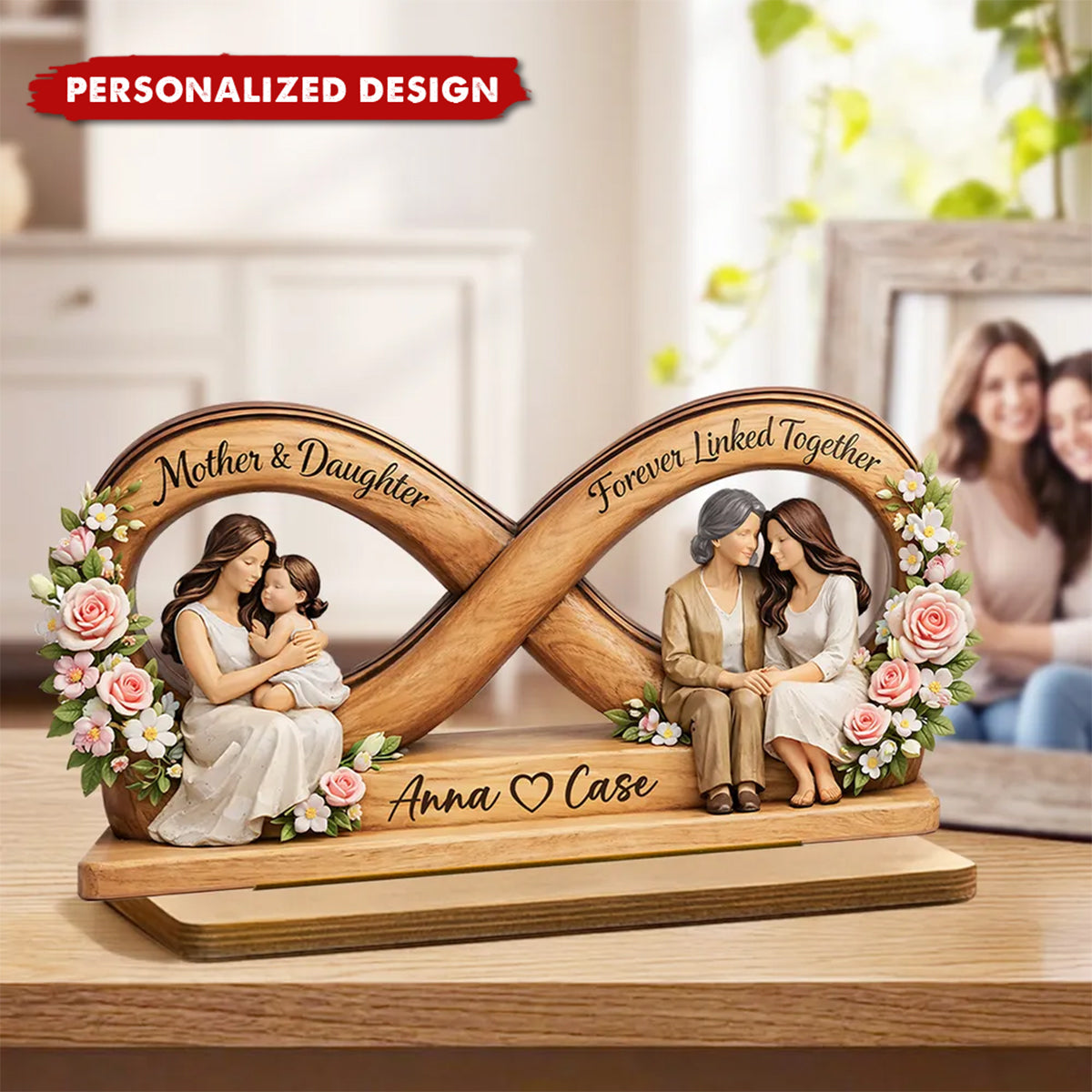 Mother & Daughter Forever Linked Together-Personalized Wooden Plaque-Mother Day's Gift For Mom, Gift For Daughter