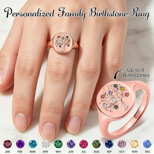 Personalized 1-8 Birthstone Family Tree Ring-Birthday Mother's Day Gift for Mom Grandma