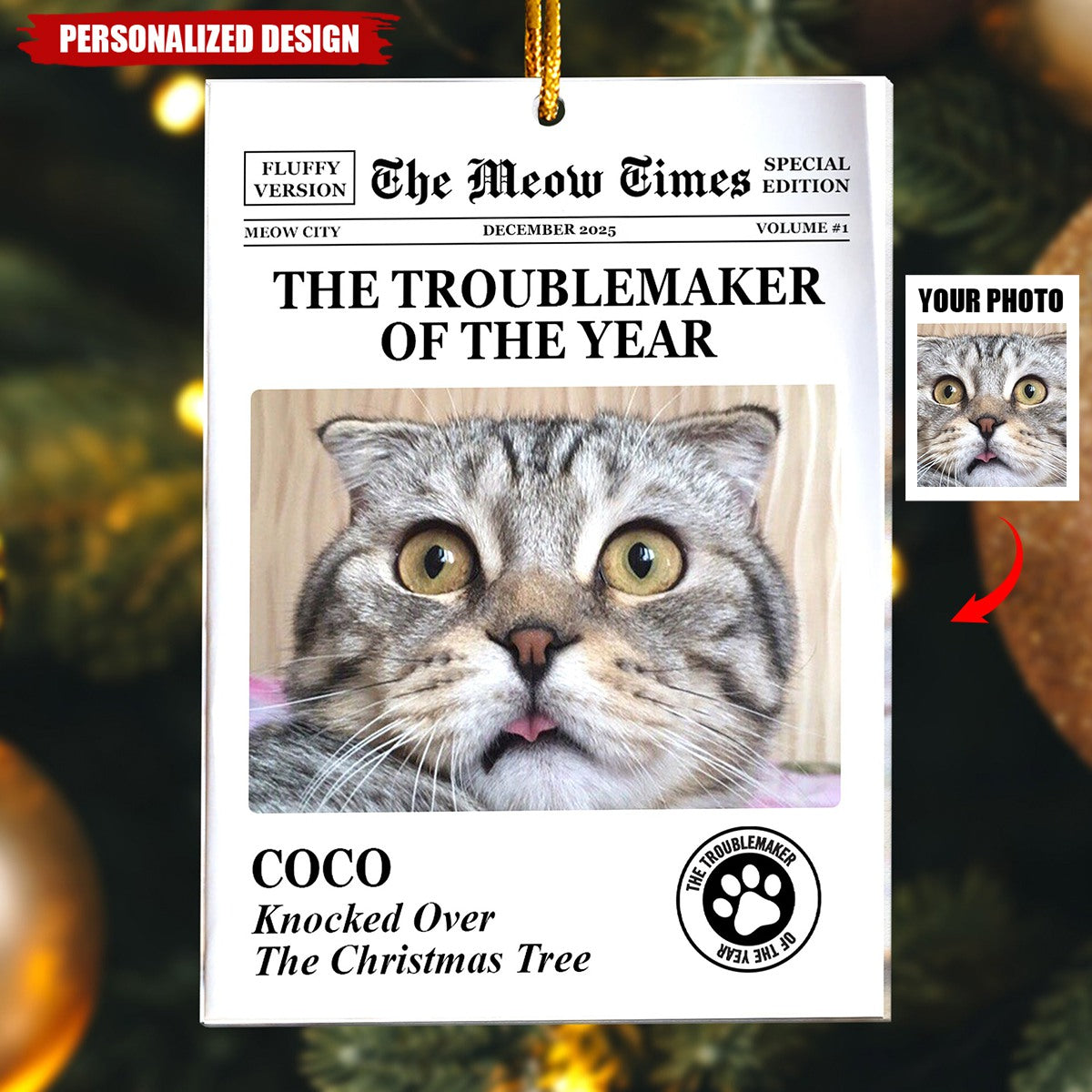 The Dog Times, The Meow Times-Troublemaker Of The Year-Personalized Acrylic Photo Ornament