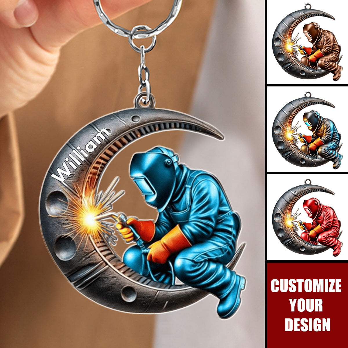 Welding Where Fire Meets Steel - Personalized Welder Shaped Keychain