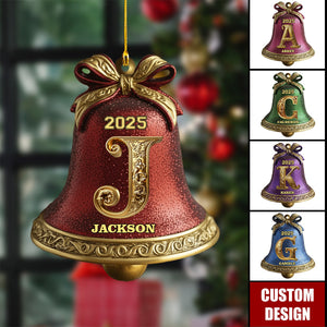 Custom Gold Bell Initial For Family, Merry Christmas 2025 - Personalized Family Ornament