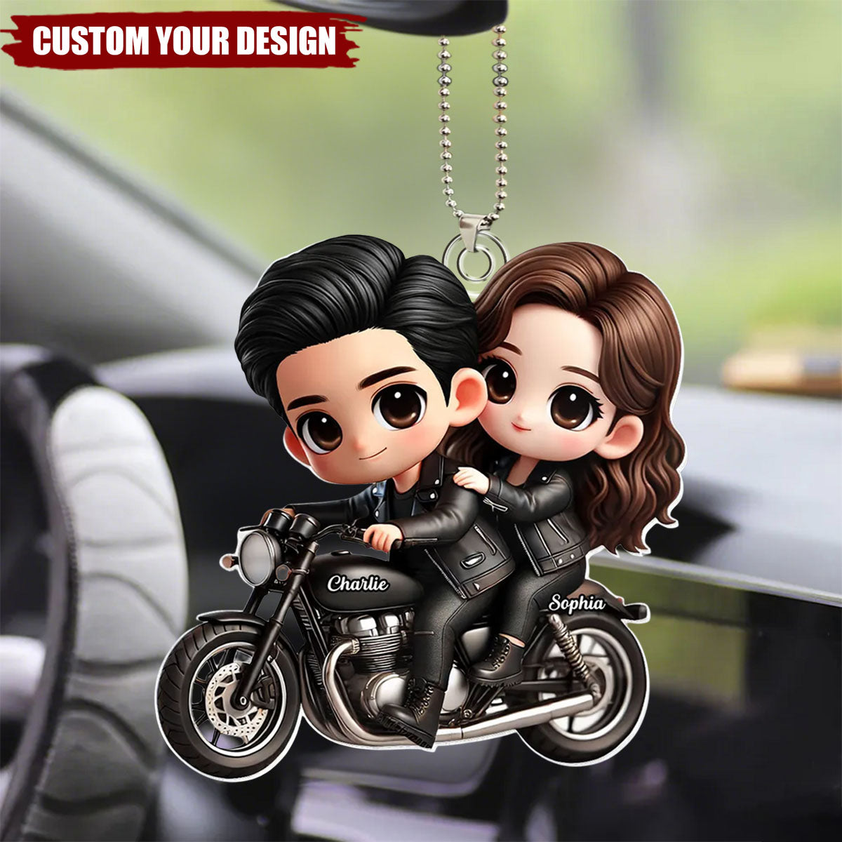 Personalized Cute Cartoon Couple Motorcycle Car Ornament, Anniversary & Gift for him, Gift for her