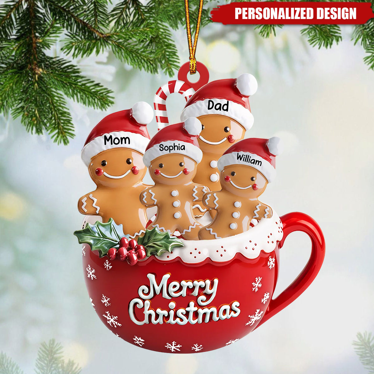 Personalized Gingerbread Family With Pets Acrylic Ornament