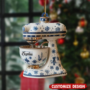 Personalized Blue Snowflake Kitchen Mixer Christmas Ornament