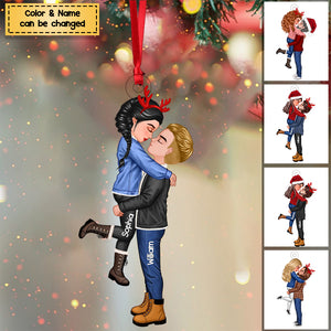 Winter Doll Couple Kissing Hugging Couple Personalized Acrylic Christmas Ornament