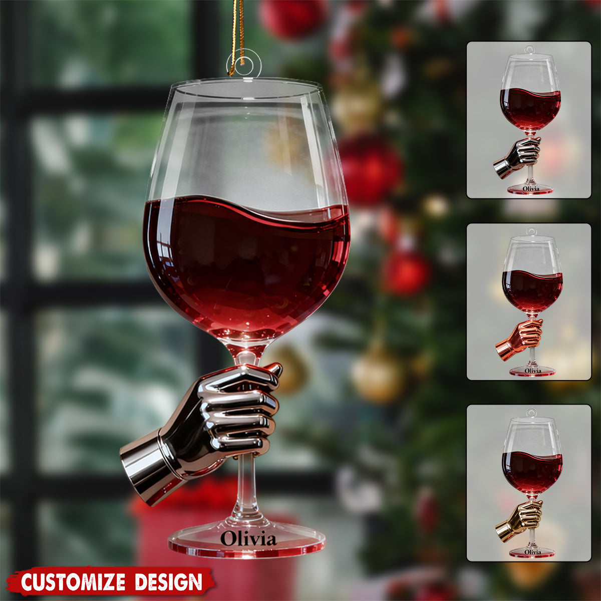 Personalized Wine Glass-Shaped Christmas Ornament