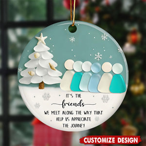 Ceramic Friends Christmas Ornament, Sea-Glass Figures Winter Tree & Snowflakes, Heartfelt Friendship Quote Keepsake, Best Friend Gift 2025