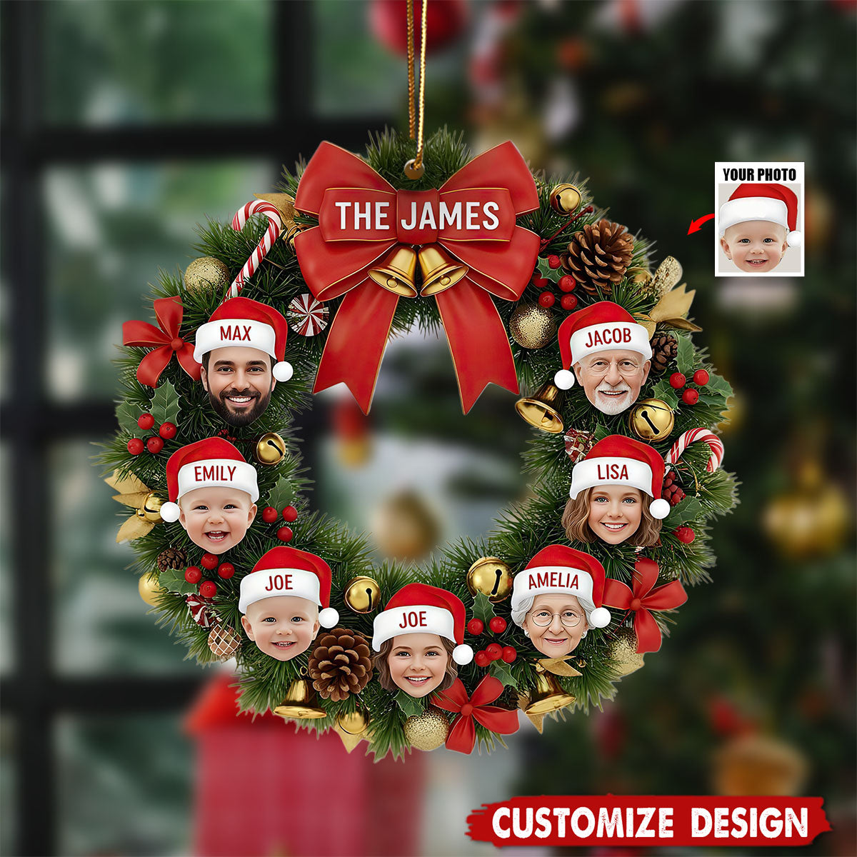 Personalized Christmas Wreath Family Picture Ornament - Gift For Family
