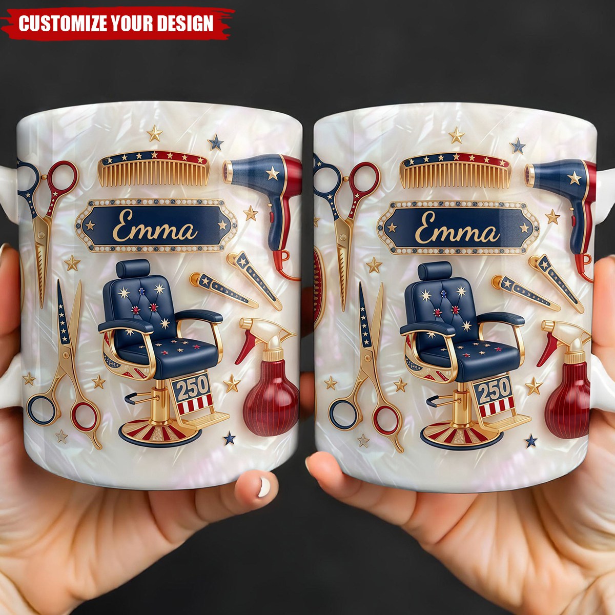 Personalized Patriotic Hair Stylist Coffee Mug, Gift For Hairdresser and Barbers