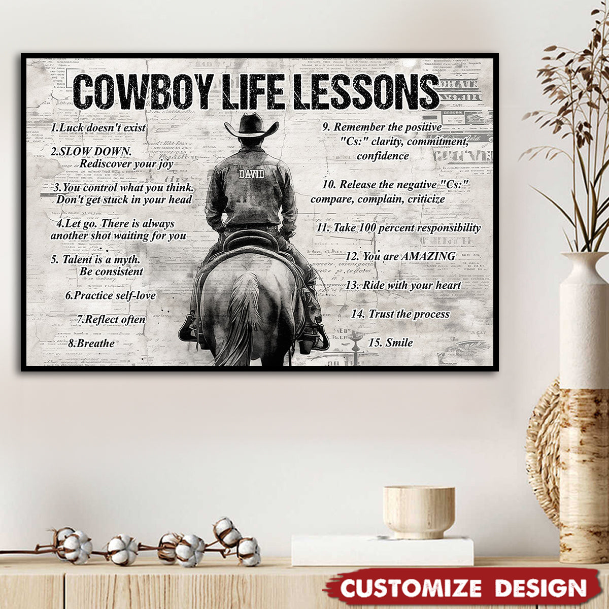 Personalized Cowboy Life Lessons Cool Quotes Poster - Gift For Cowboy